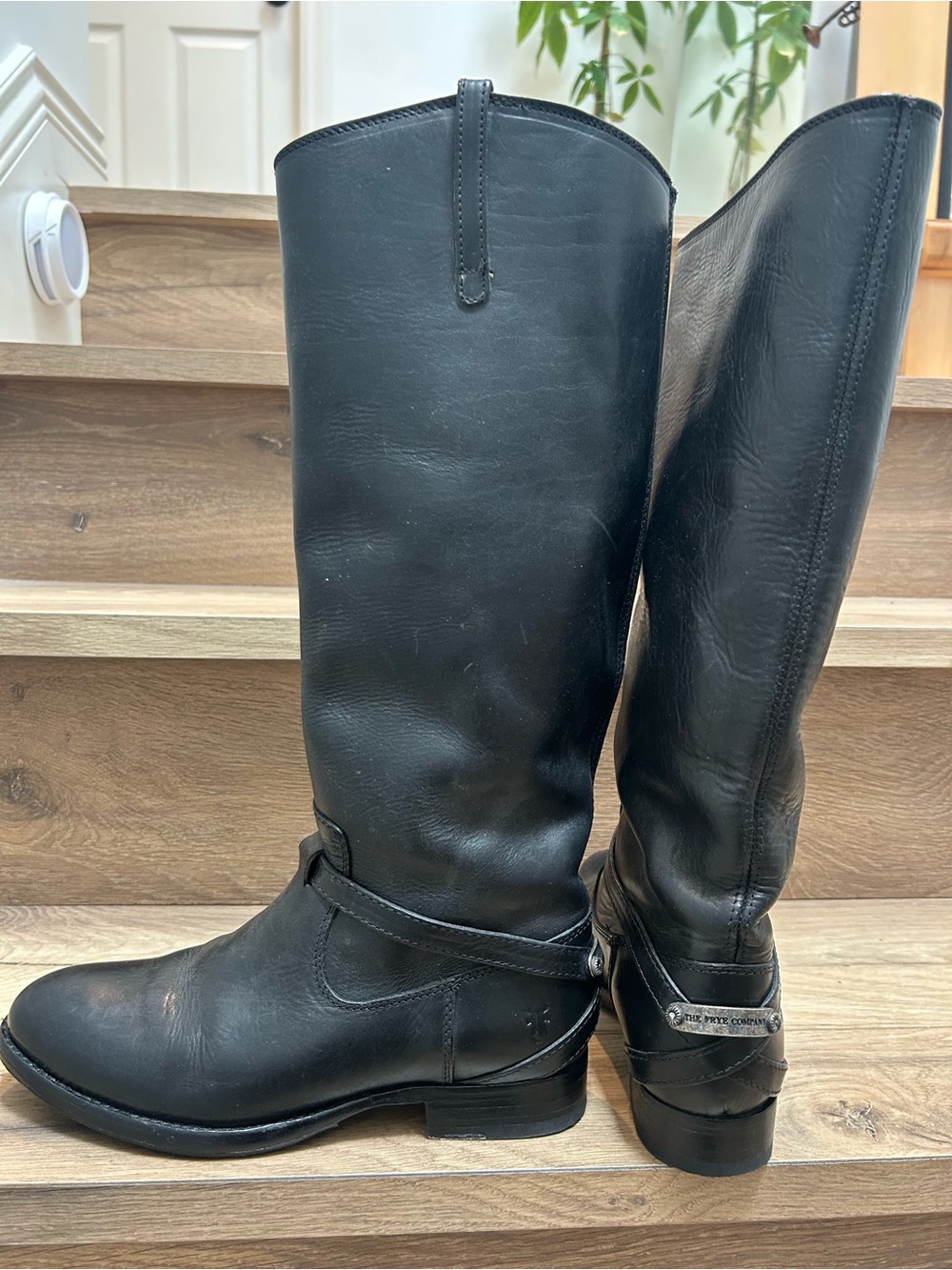 Frye Black Lindsay Plate Leather Riding Boot